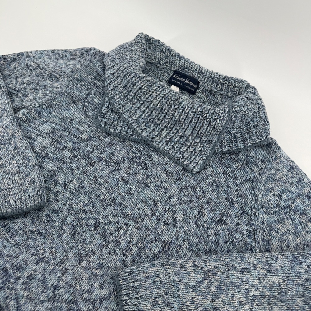 Vintage Katherine Johansson Martha's Vineyard Blue Knit‎ Shawl Collar Sweater S
